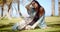 Happy Pretty Long-Haired Woman at the Beach