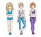 Happy pretty young women standing in stylish sportswear. Vector