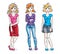 Happy pretty young women standing wearing casual clothes. Vector