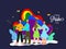 Happy Pride Day concept for LGBTQ community with Gay and Lesbian couple and rainbow background
