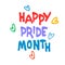 Happy Pride Month. Annual sexual diversity celebrations logo. Rainbow-colored hearts and hand lettering