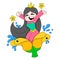 Happy princess nature guardian flowers blooming in spring, doodle icon image kawaii