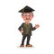 Happy professor cartoon illustration with a white background