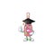 Happy and proud of pink bottle wine wearing a black Graduation hat