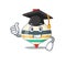 Happy proud of top toy caricature design with hat for graduation ceremony