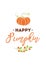 Happy pumpkin banner, autumn hand drawn design fall card botany branch text word quote phrase letters vector