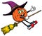 A Happy Pumpkin Flying in on her broom for Halloween