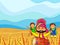 Happy Punjabi People on a wheat grains field.