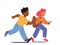 Happy Pupils African Boy and Caucasian Girl with Rucksack Run, Having Active Games on Playground or during School Break