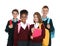 Happy pupils in school  on white background