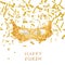 Happy Purim background with gold mask