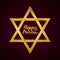 Happy Purim calligraphy hand lettering written in gold Star of David. Traditional Jewish carnival poster. Easy to edit vector