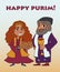 Happy purim greetings cartoon