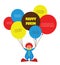 Happy Purim, Jewish holiday. vector illustration of a clown holding baloons