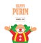 Happy Purim, Jewish holiday. vector illustration of a clown holding baloons