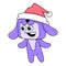 Happy purple bunny celebrating christmas, doodle icon image kawaii