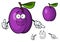 Happy purple cartoon plum fruit giving a thumbs up