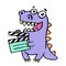 Happy purple dragon with movie clapper board. Vector illustration.