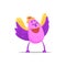 Happy Purple Monster With Wings In Straw Hat Partying Hard As A Guest At Glamorous Posh Party Vector Illustration