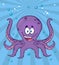 Happy Purple Octopus Cartoon Mascot Character Swimming Underwater