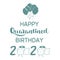 Happy Quarantined Birthday with balloons, toilet paper, 2020 Quarantine funny graphic element. Birthday card illustration