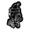 happy quirky cartoon distressed icon of a pig with xmas present wearing santa hat