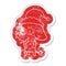 happy quirky cartoon distressed sticker of a elephant wearing santa hat