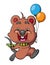 The happy quokka is running and holding the colorful balloon