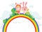 Happy rabbit and child on Rainbow