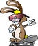 Happy rabbit running on skateboard