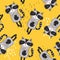 Happy raccoons, colorful seamless pattern. Decorative cute background with animals
