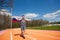 Happy race winner waving Russian flag on the track