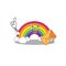 Happy rainbow mascot design concept with brown envelope