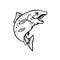 Happy Rainbow Trout or Salmon Fish Jumping Up Cartoon Black and White