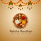 Happy rakhi indian festival celebration greeting card with creative pooja thali and garland flower