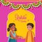 Happy Raksha Bandhan Celebration Concept With Sister Tying Rakhi Wristband To Her Brother On Yellow And Pink