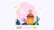 happy ramadan mubarak greeting concept with people character for web landing page template, banner, presentation, social, and