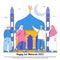 Happy Ramadan Mubarak Greeting with Group of Muslim Characters