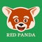 Happy red panda emoji muzzle on green background. Cartoon panda head or face, funny bear cat avatar icon