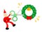 happy red santa claus merry christmas cut green grass ring bells cartoon doodle flat design vector illustration