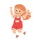 Happy Redhead Girl Jumping with Joy and Hands Up Cheering and Having Fun Vector Illustration