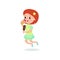 Happy redhead girl licking ice cream cartoon vector illustration