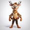 Happy Reindeer Cartoon Character: Playful Superhero In Volumetric Lighting