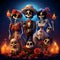 Happy, rejoicing, funny, painted skeletons, skeletons in fairy tale style celebrating. For the day of the dead and Halloween