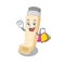 A happy rich asthma inhaler waving and holding Shopping bag