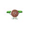 Happy rich chocolate praline ball character with money on hands