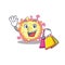 Happy rich Coronaviridae virus mascot design waving and holding Shopping bag