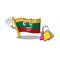 A happy rich flag lithuania waving and holding Shopping bag