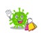 Happy rich flaviviridae mascot design waving and holding Shopping bag