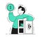 Happy rich man putting cash coin dollar in metallic safe banking account deposit protection vector